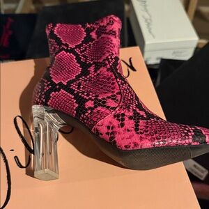 Wild Pair Vibrant Pink Snake Print Heeled Boots